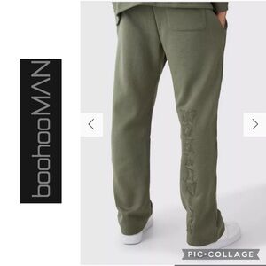 NEW BOOHOO MAN RELAXED WORLDWIDE APPLIQUE BARBWIRE PRINT SWEATPANTS